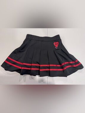 Spencers BODY RAGE Sexy Pleated Mini Skirt DEAD Drippy Heart Goth Large